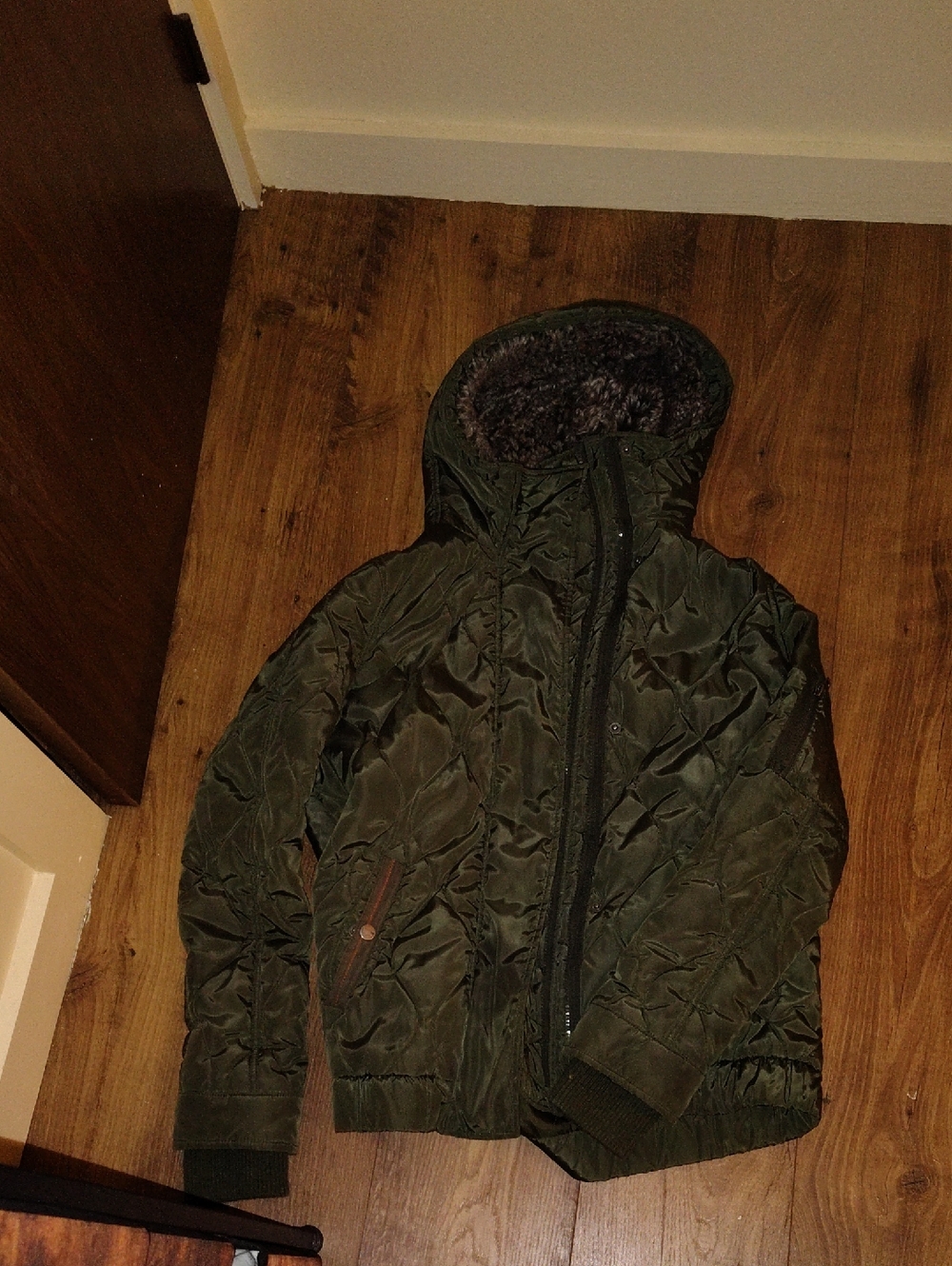 Olive Green Quilted Hooded Puffer Jacket